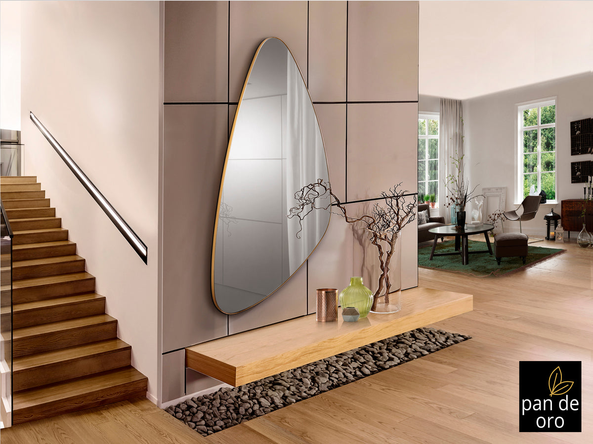 Miroir Orio avec cadre feuille d'or 85 x 165cm, épaisseur 3cm - Poids 19kg