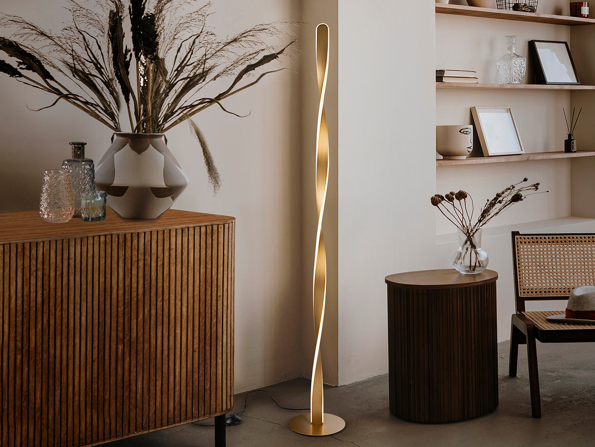 Lampadaire twist en métal doré  - diamètre 22cm - hauteur 150cm - poids 2,7kg