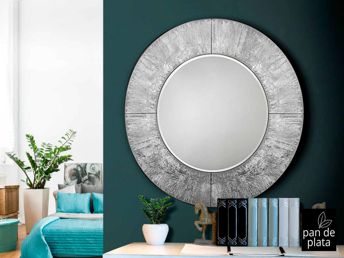 Miroir Mural Rond AURORA ARGENT - Cadre Épais - Style Moderne