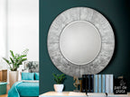 Miroir Mural Rond AURORA ARGENT - Cadre Épais - Style Moderne