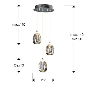 LAMPE Ø25 ·ROCIO·3LED CHROME