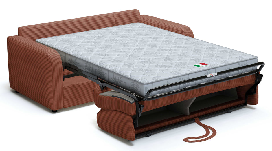 Canapé convertible CAMILLA 3P+lit en tissu velours côtelé Terra