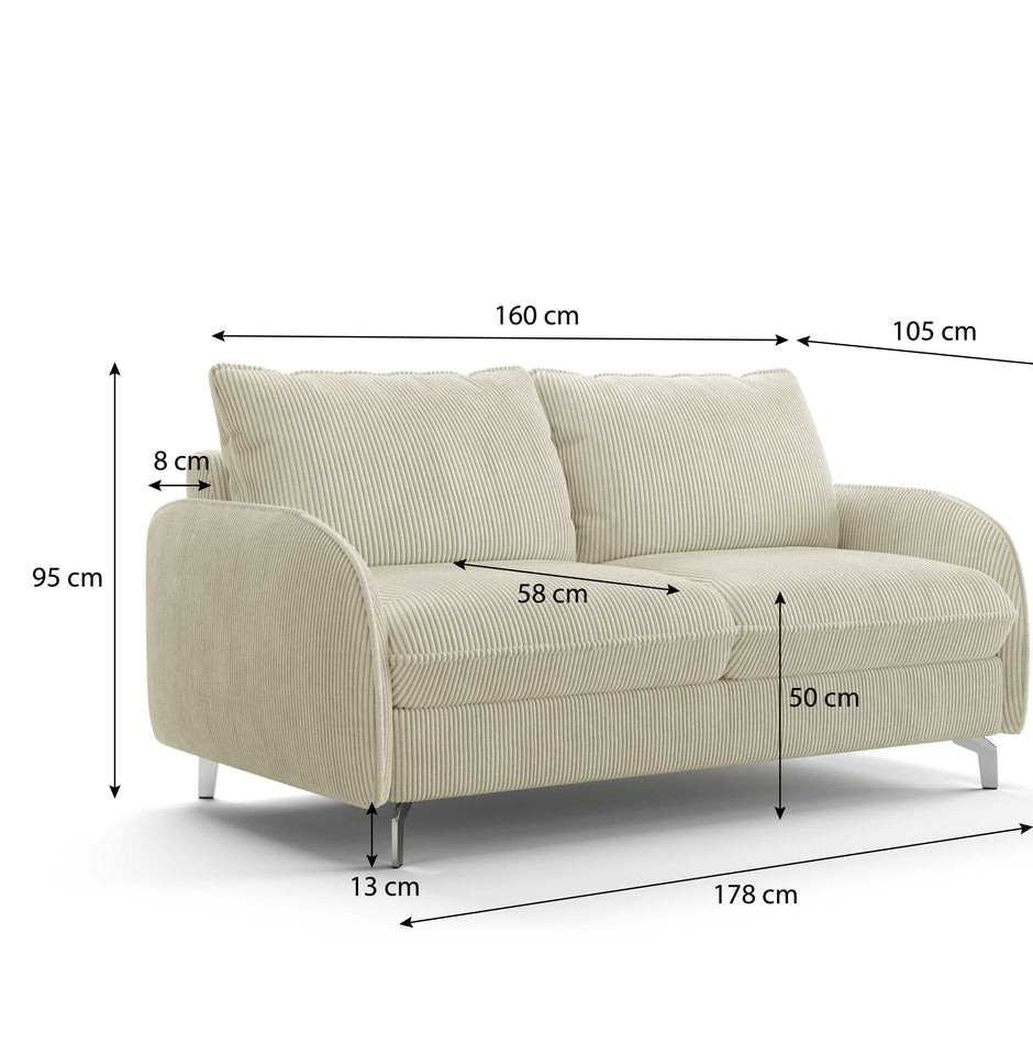 Canapé convertible OLIVER 3P+lit en tissu velours côtelé Ivory